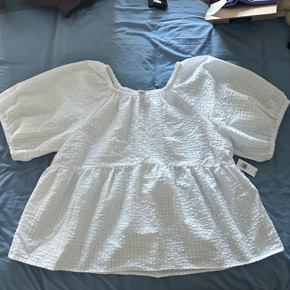 White Textured Babydoll Blouse